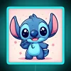 Kawaii cartoon character Stitch on a pink background with neon lights