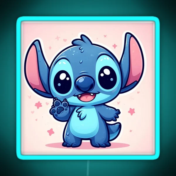 Stitch Kawaii With Pink Background RGB Neon Sign