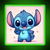 Neon pink Stitch character on a kawaii background