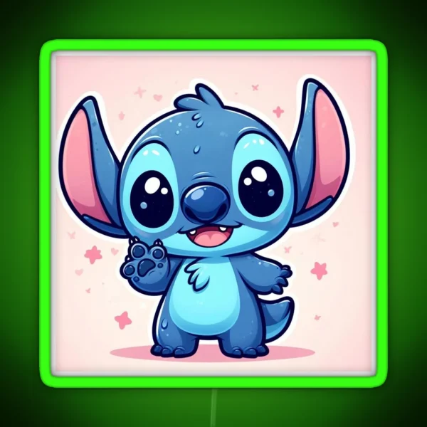 Stitch Kawaii With Pink Background RGB Neon Sign