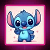 Kawaii Stitch character with neon pink glow on a bright pink background