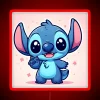 Kawaii cartoon character Stitch against a bright pink background with neon lights.