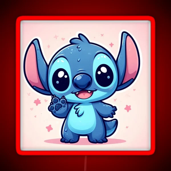 Stitch Kawaii With Pink Background RGB Neon Sign