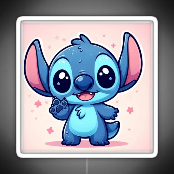 Stitch Kawaii With Pink Background RGB Neon Sign