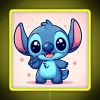 Neon sign featuring Stitch, a kawaii character, on a pink background with yellow accents.