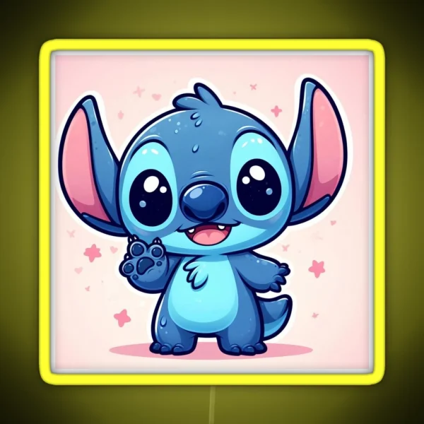 Stitch Kawaii With Pink Background RGB Neon Sign