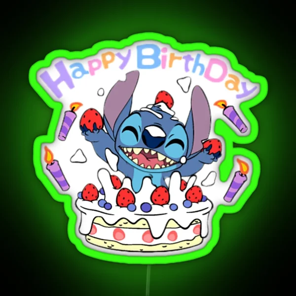 Stitch Wishes You Happy Birthday RGB Neon Sign