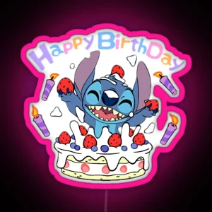 Stitch Wishes You Happy Birthday RGB Neon Sign