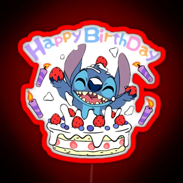 Stitch Wishes You Happy Birthday RGB Neon Sign