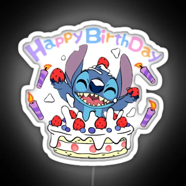 Stitch Wishes You Happy Birthday RGB Neon Sign