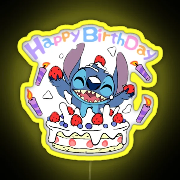 Stitch Wishes You Happy Birthday RGB Neon Sign