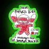 Stylish neon sign with a playful doodle design, conveying a high level of mischief.