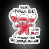 Neon sign with colorful doodles highlighting a high mischievousness level, Stitch-inspired design.