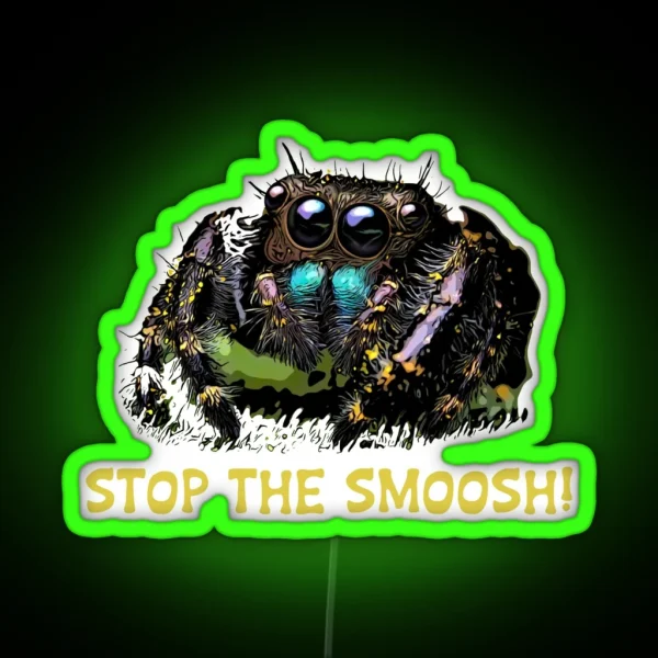 Stop The Smoosh Cute Jumping Spider RGB Neon Sign