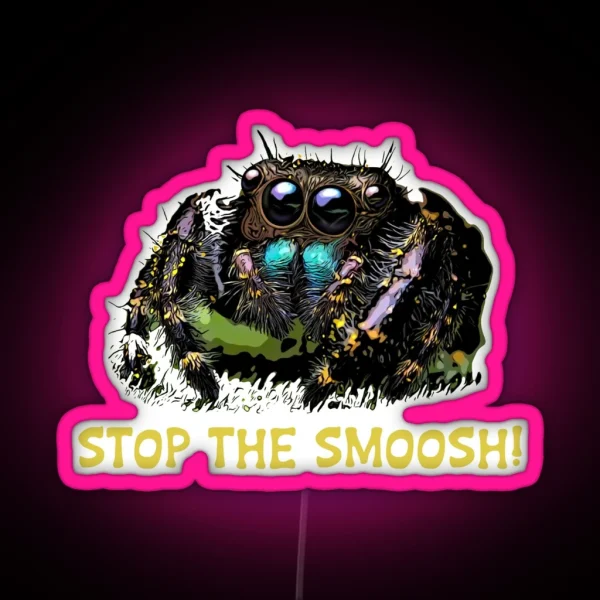 Stop The Smoosh Cute Jumping Spider RGB Neon Sign
