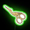 Neon stork sculpture with glowing green LED lights