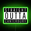 Neon sign in Canterbury with straight out of a canterbury logo