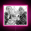 Neon sign with pink letters reading 'Straight Outta Scranton'