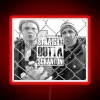 Neon sign reading 'Straight Outta Scranton' in bold, colorful letters with a vibrant RGB effect.