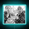 Neon sign reading 'Straight Outta Scranton' in bold, blue letters.