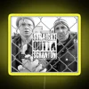 Neon sign reading 'Straight Outta Scranton' in yellow letters on a dark background.