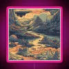 A futuristic neon sign in pink hues illuminates an otherworldly landscape, evoking a sense of cosmic mystery and endless p...