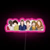 Neon Stranger Things sign with pink glow in the night