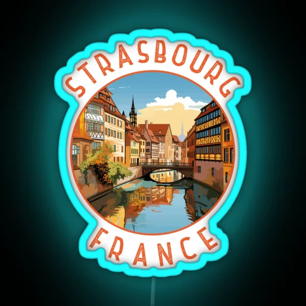 Strasbourg France Retro Distressed Circle RGB Neon Sign