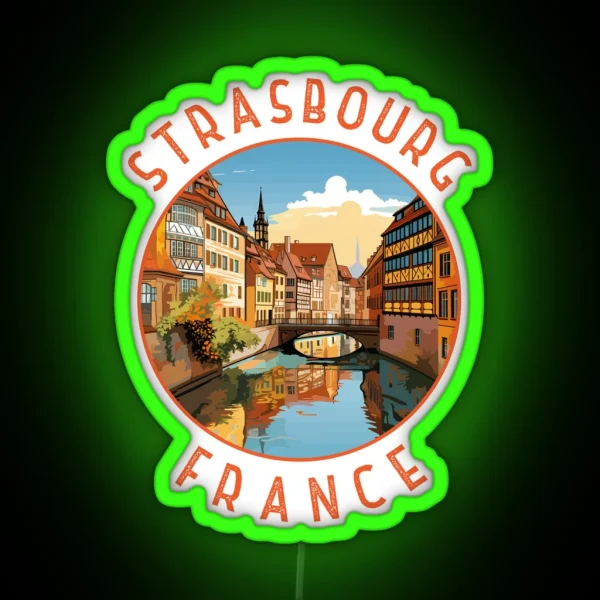 Strasbourg France Retro Distressed Circle RGB Neon Sign