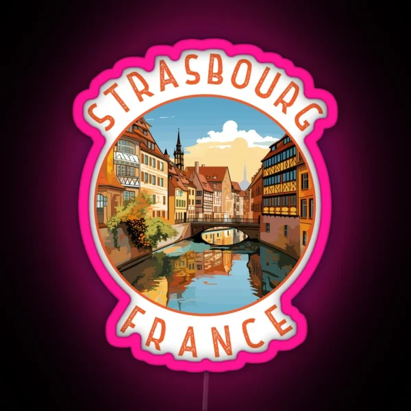 Strasbourg France Retro Distressed Circle RGB Neon Sign