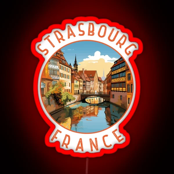 Strasbourg France Retro Distressed Circle RGB Neon Sign