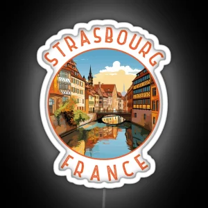 Strasbourg France Retro Distressed Circle RGB Neon Sign