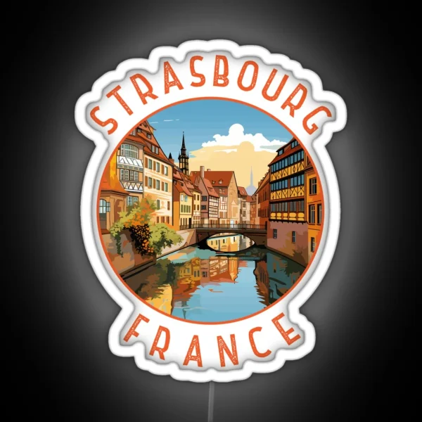 Strasbourg France Retro Distressed Circle RGB Neon Sign