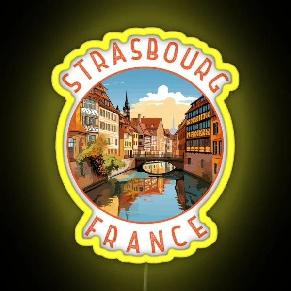 Strasbourg France Retro Distressed Circle RGB Neon Sign