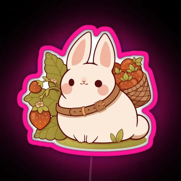 Strawberry Picking Bunny RGB Neon Sign