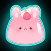 Neon strawberry pudding sign in pastel blue colors.