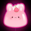 Neon strawberry pudding sign with pink glow effect.