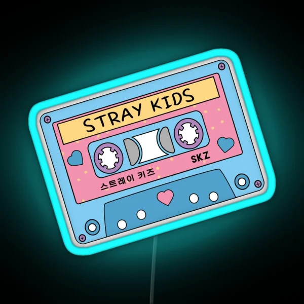 STRAY KIDS Cute Retro Pastel Cassette Tape Blue Pink RGB Neon Sign