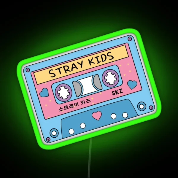 STRAY KIDS Cute Retro Pastel Cassette Tape Blue Pink RGB Neon Sign