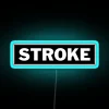 Neon sign with a stroke seat design in blue.
