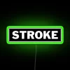 Neon green sign with stroke-seated lettering in RGB color scheme.