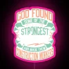 Neon sign with pink letters spelling out 'Strong Woman' in front of construction workers, ideal gift for a woman in a male...