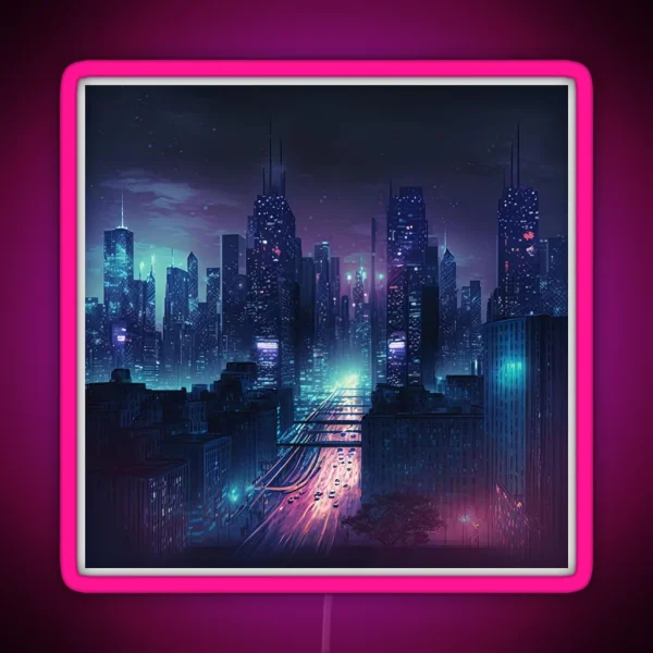 Structure Downtown Building City Skyline RGB Neon Sign