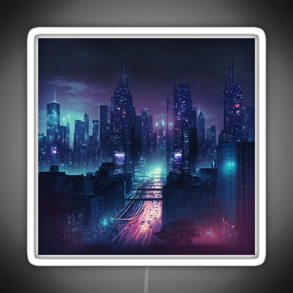 Structure Downtown Building City Skyline RGB Neon Sign