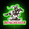 Neon sign featuring a colt standing on its hind legs with various objects floating around it in vibrant green colors.