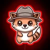 Neon-colored bandicoot wearing a hat under a vibrant RGB sign.