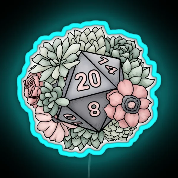 Succulent D20 Tabletop RPG Gaming Dice RGB Neon Sign