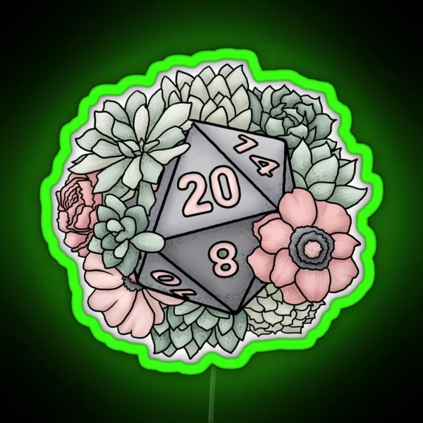 Succulent D20 Tabletop RPG Gaming Dice RGB Neon Sign