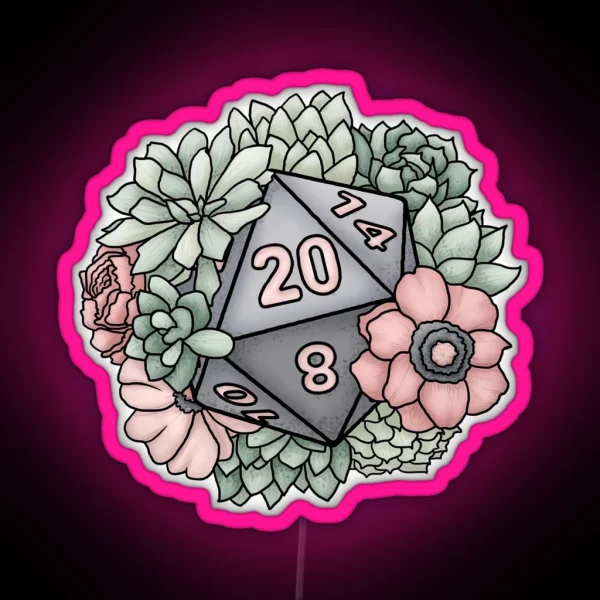 Succulent D20 Tabletop RPG Gaming Dice RGB Neon Sign