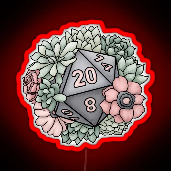 Succulent D20 Tabletop RPG Gaming Dice RGB Neon Sign